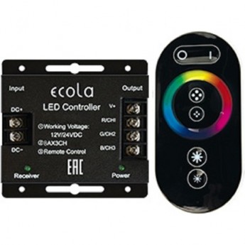 Контроллер ECOLA LED strip RGB RF controller 24A 288W 12V (576W 24V) с кольцевым сенсорным черным радиопультом Контроллер ECOLA LED strip RGB RF controller 24A 288W 12V (576W 24V) с кольцевым сенсорным черным радиопультом